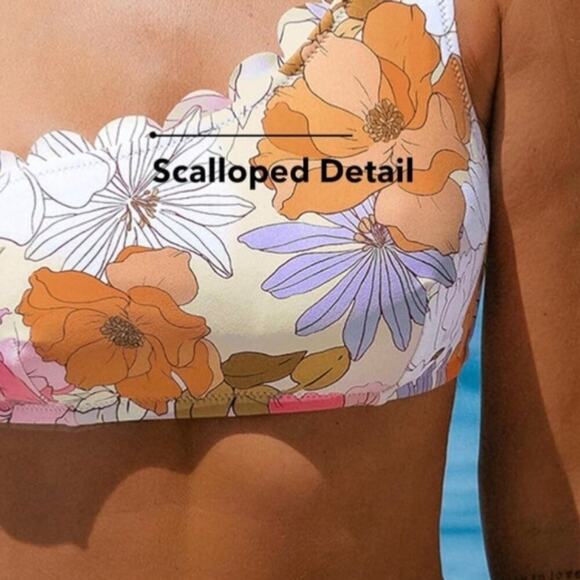 Cupshe Women’s Floral One-Shoulder Bikini M Pink Scalloped Mid-Rise Two-Piece - Picture 6 of 10